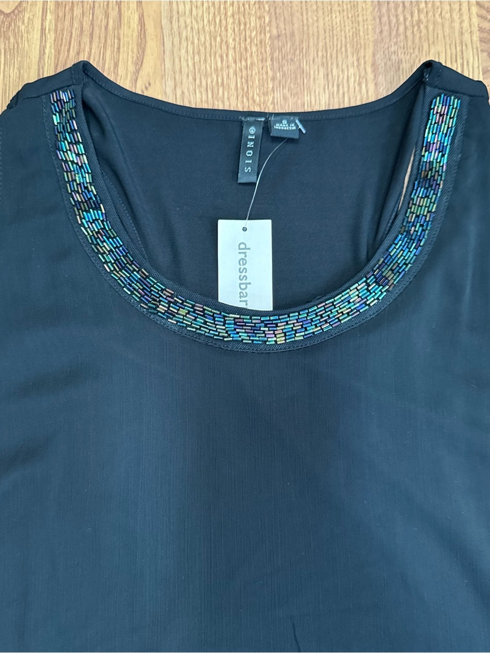 ❤️ Dressbarn Black Layered Tank Iridescent Beaded Neckline Dressy Blouse (B12) - Picture 2 of 3